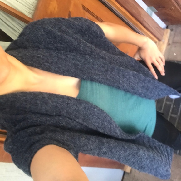 Tulle sleeveless ribbed chunky knit gray blue wrap open front cardigan sweater - Picture 7 of 11